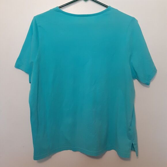 Bon Worth Shirts Womens M Petite Blue V Neck Short Sleeve Floral Embroidered Tee - Picture 4 of 7